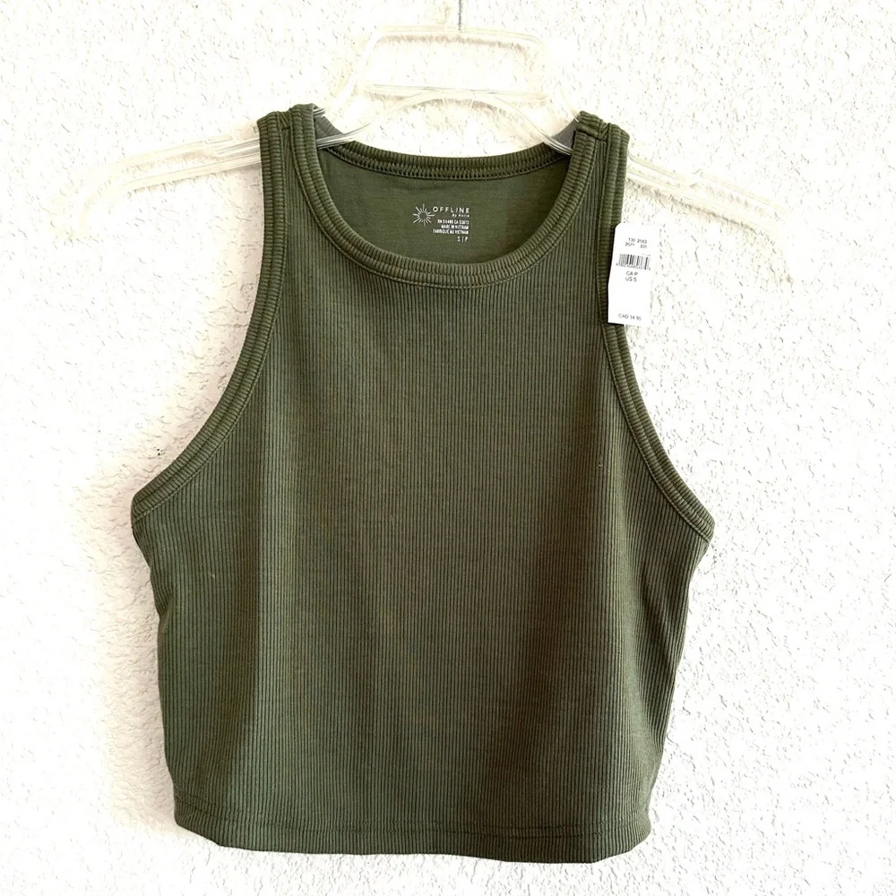 Aerie Offline  Green Ribbed Soft Crop High Neck Tank Top - Picture 5 of 5